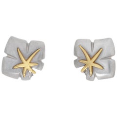 Vintage Earrings with 18k Yellow Gold Accents, Tiffany & Co. Silver Maple Leaf Design