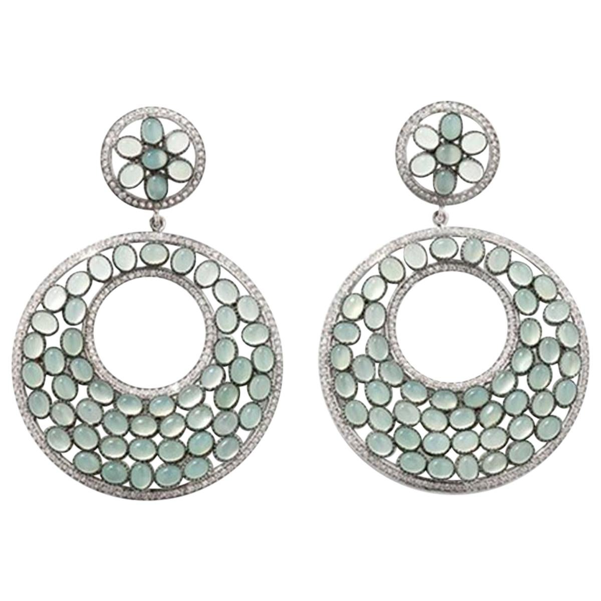 Earrings with 424 Zircons and 114 Calzedones, Sterling Silver For Sale