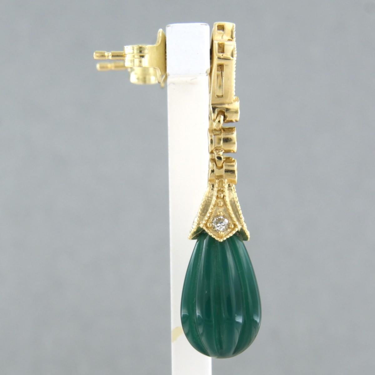 Earrings with agate and single cut diamonds up to 0.28ct 14k yellow gold In New Condition For Sale In The Hague, ZH