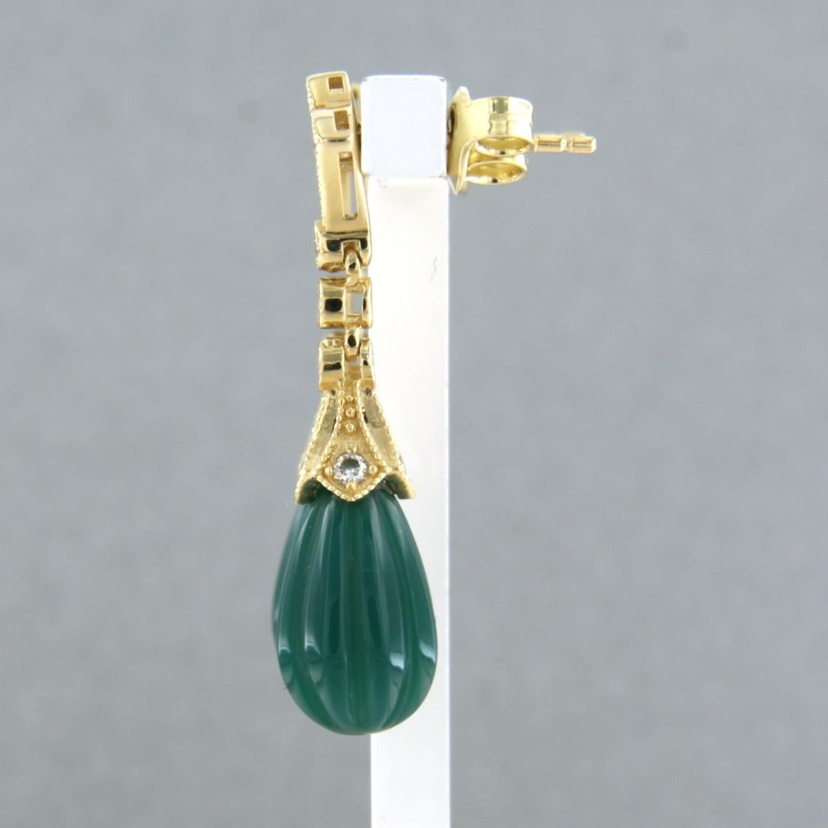Women's Earrings with agate and single cut diamonds up to 0.28ct 14k yellow gold For Sale