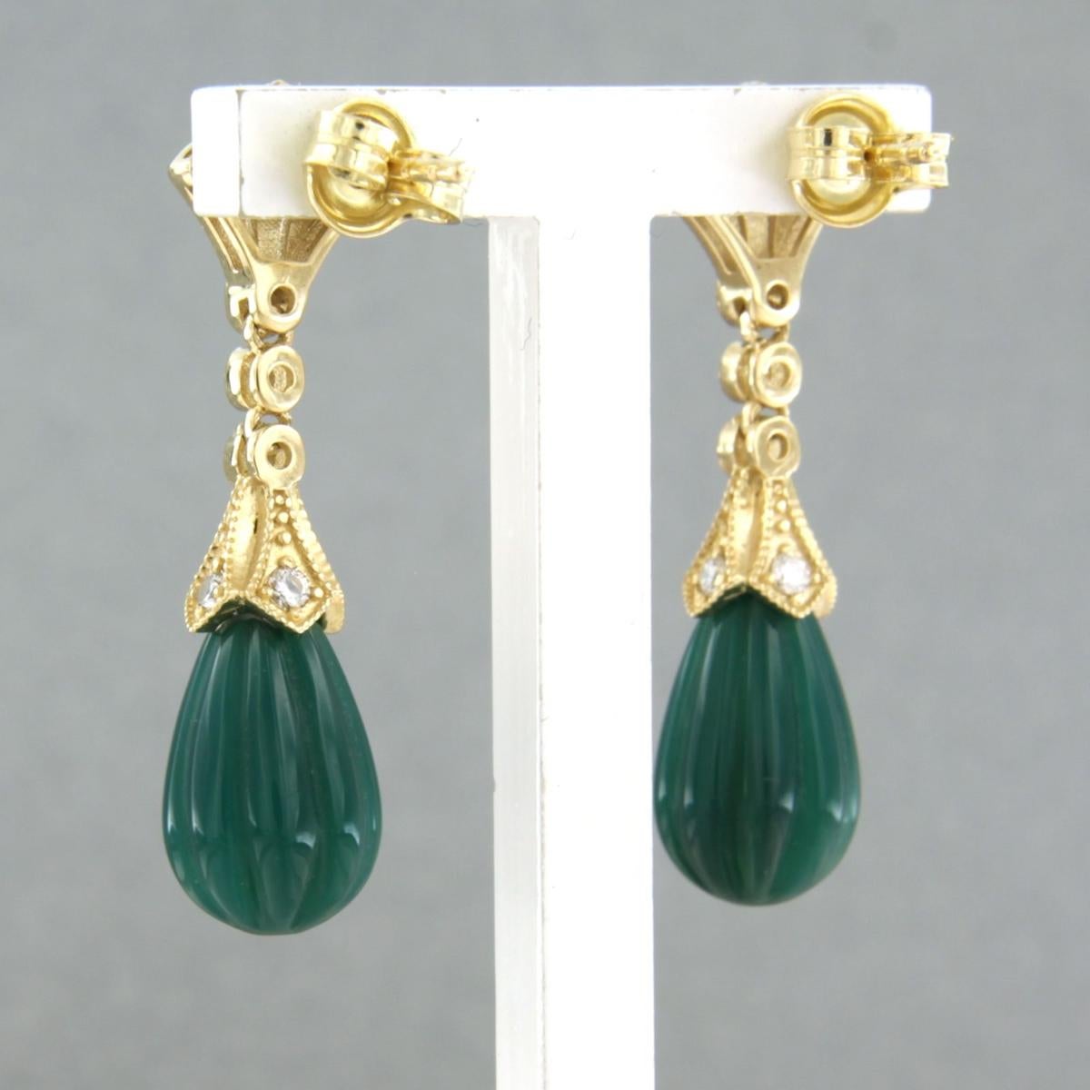 Earrings with agate and single cut diamonds up to 0.28ct 14k yellow gold For Sale 1