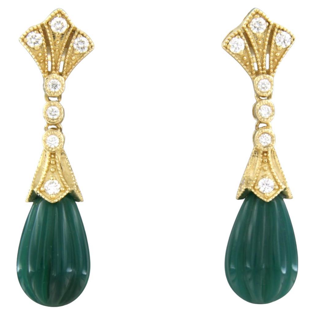 Pendientes con ágata y diamantes talla única hasta 0,28 ct Oro amarillo de 14k