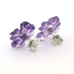 Earrings with amethyst and brilliant cut diamond up to 0.05ct 18k gold 2.6 grams