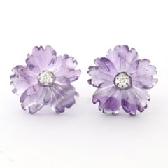 Earrings with amethyst and brilliant cut diamond up to 0.05ct 18k gold 2.6 grams