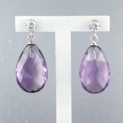 Earrings with amethyst and brilliant cut diamonds up to 0.18ct 18k gold 3.6 gram