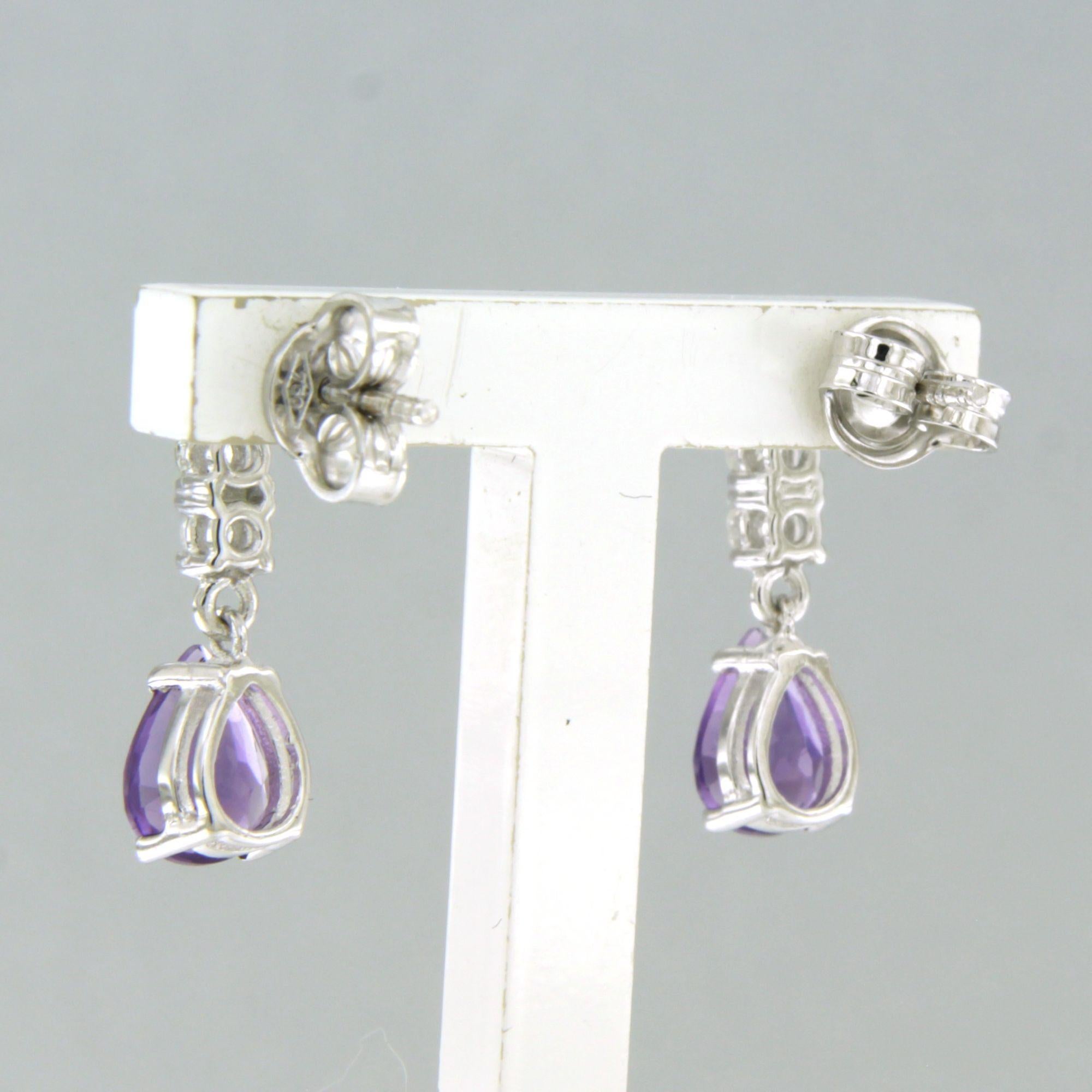 Boucles d'oreilles avec améthyste et diamants taille brillant jusqu'à 0,24ct Or 18k 2,4 grammes Neuf - En vente à The Hague, ZH