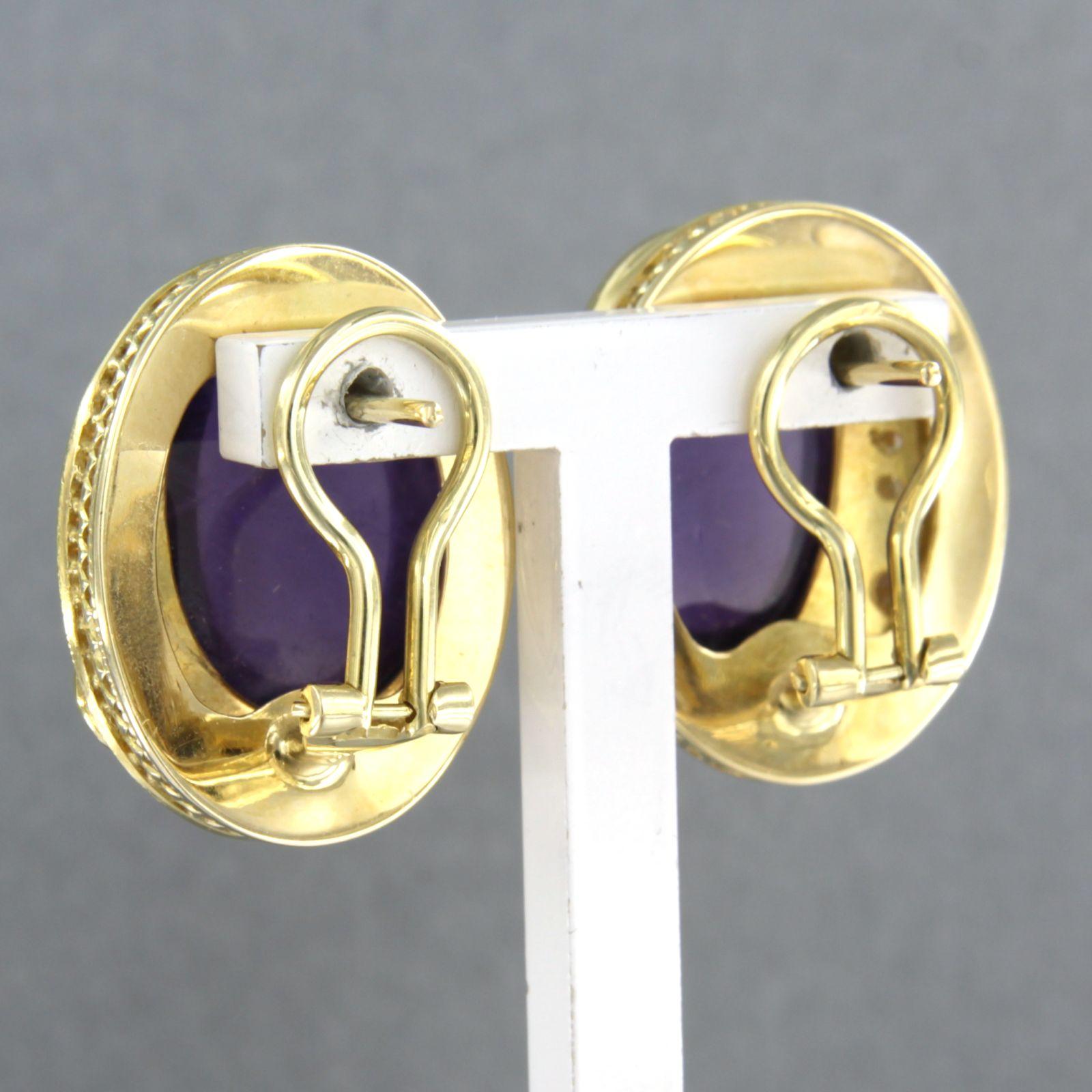 Brilliant Cut Earrings with amethyst and brilliant cut diamonds up to 1.40ct 14k gold 15.6 gr For Sale