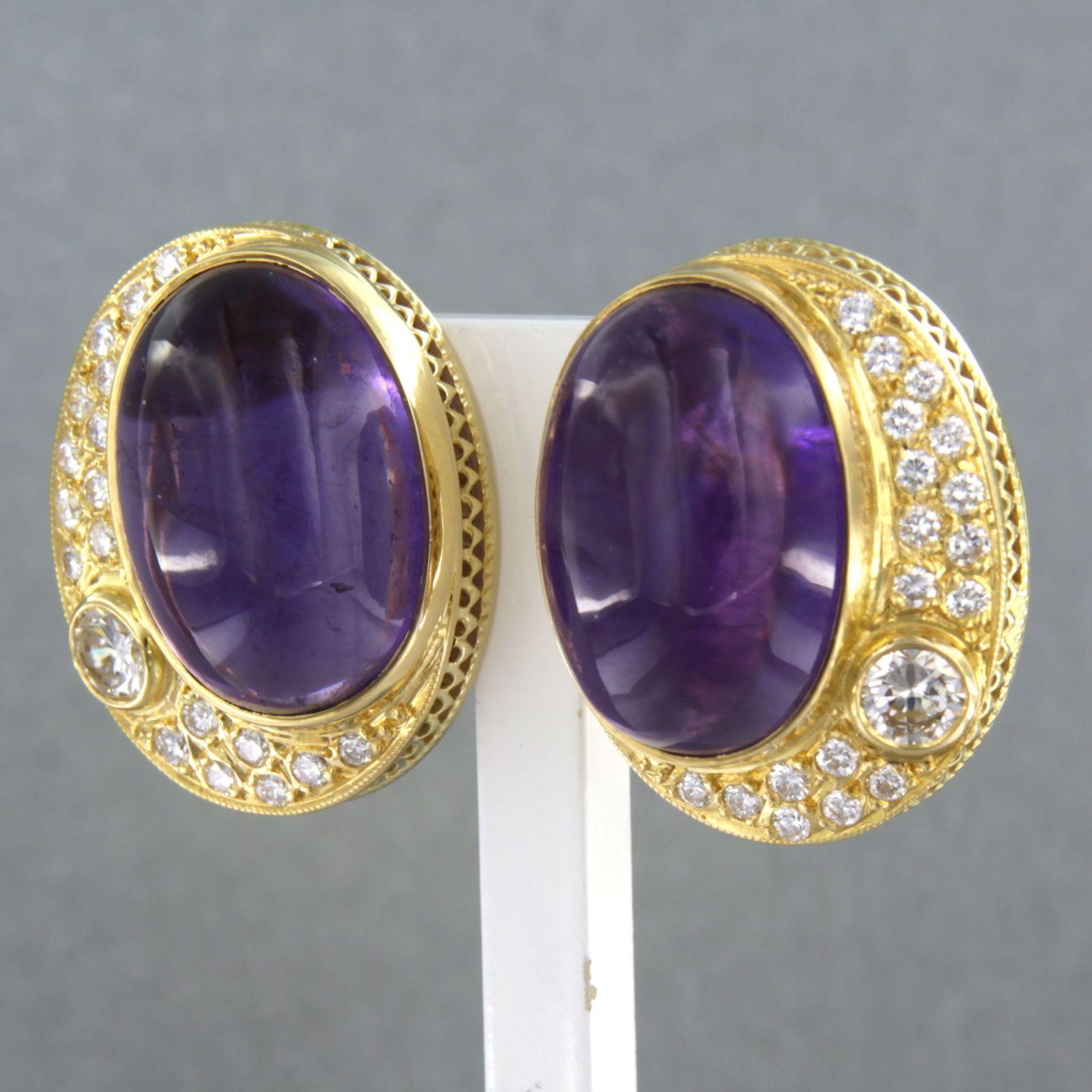 Earrings with amethyst and brilliant cut diamonds up to 1.40ct 14k gold 15.6 gr In Excellent Condition For Sale In The Hague, ZH