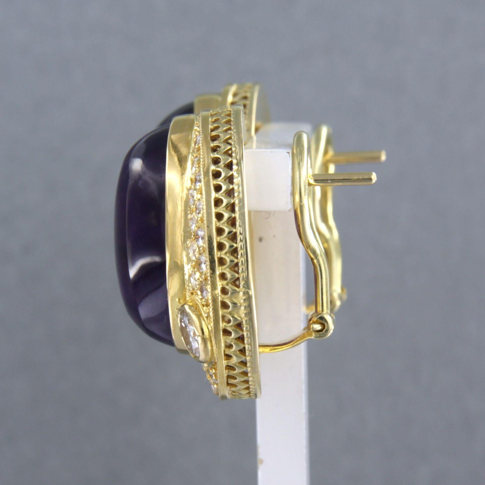 Boucles d'oreilles avec améthyste et diamants taille brillant jusqu'à 1.40ct Or 14k 15.6 gr Excellent état - En vente à The Hague, ZH