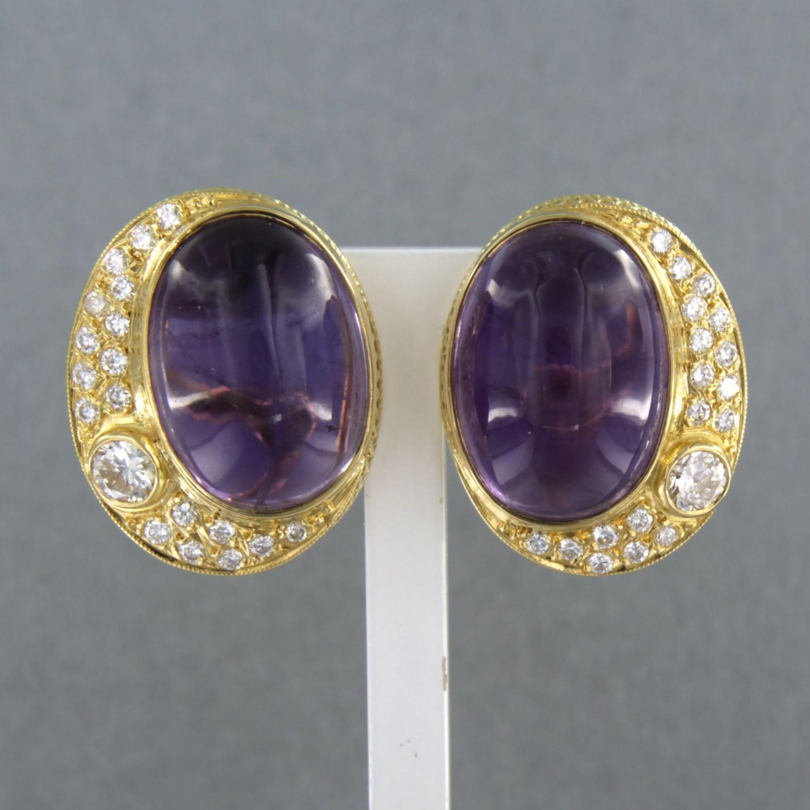 Women's Earrings with amethyst and brilliant cut diamonds up to 1.40ct 14k gold 15.6 gr For Sale