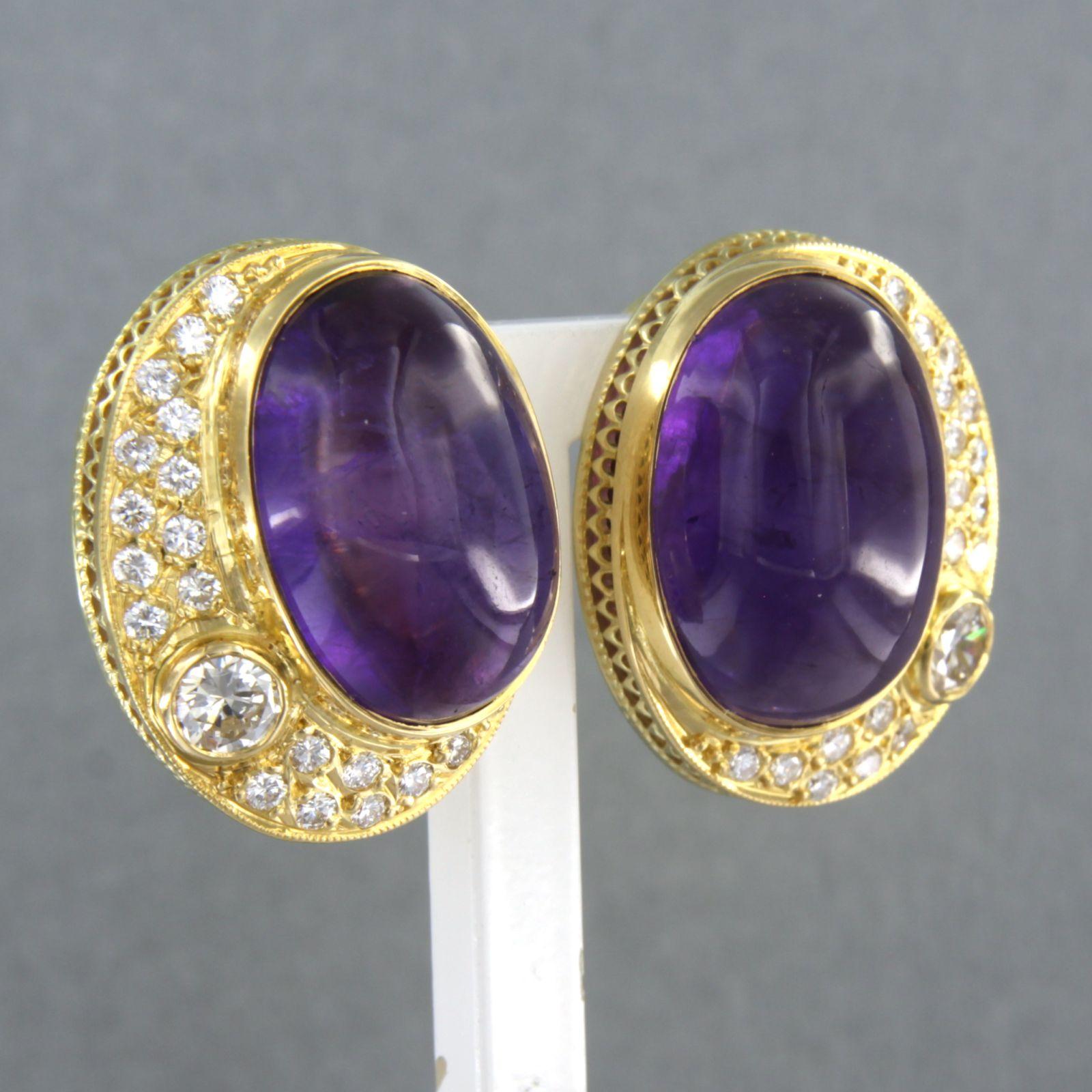 Earrings with amethyst and brilliant cut diamonds up to 1.40ct 14k gold 15.6 gr For Sale 1