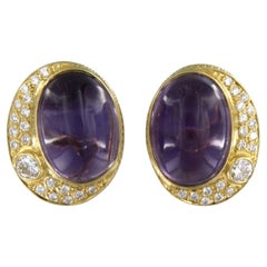 Boucles d'oreilles avec améthyste et diamants taille brillant jusqu'à 1.40ct Or 14k 15.6 gr