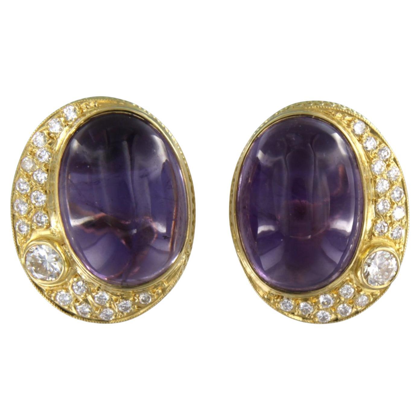 Orecchini con ametista e diamanti taglio brillante fino a 1,40ct in oro 14k 15,6 gr
