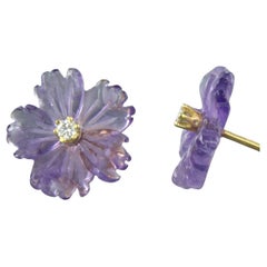 Earrings with amethyst and diamonds 18k yellow gold
