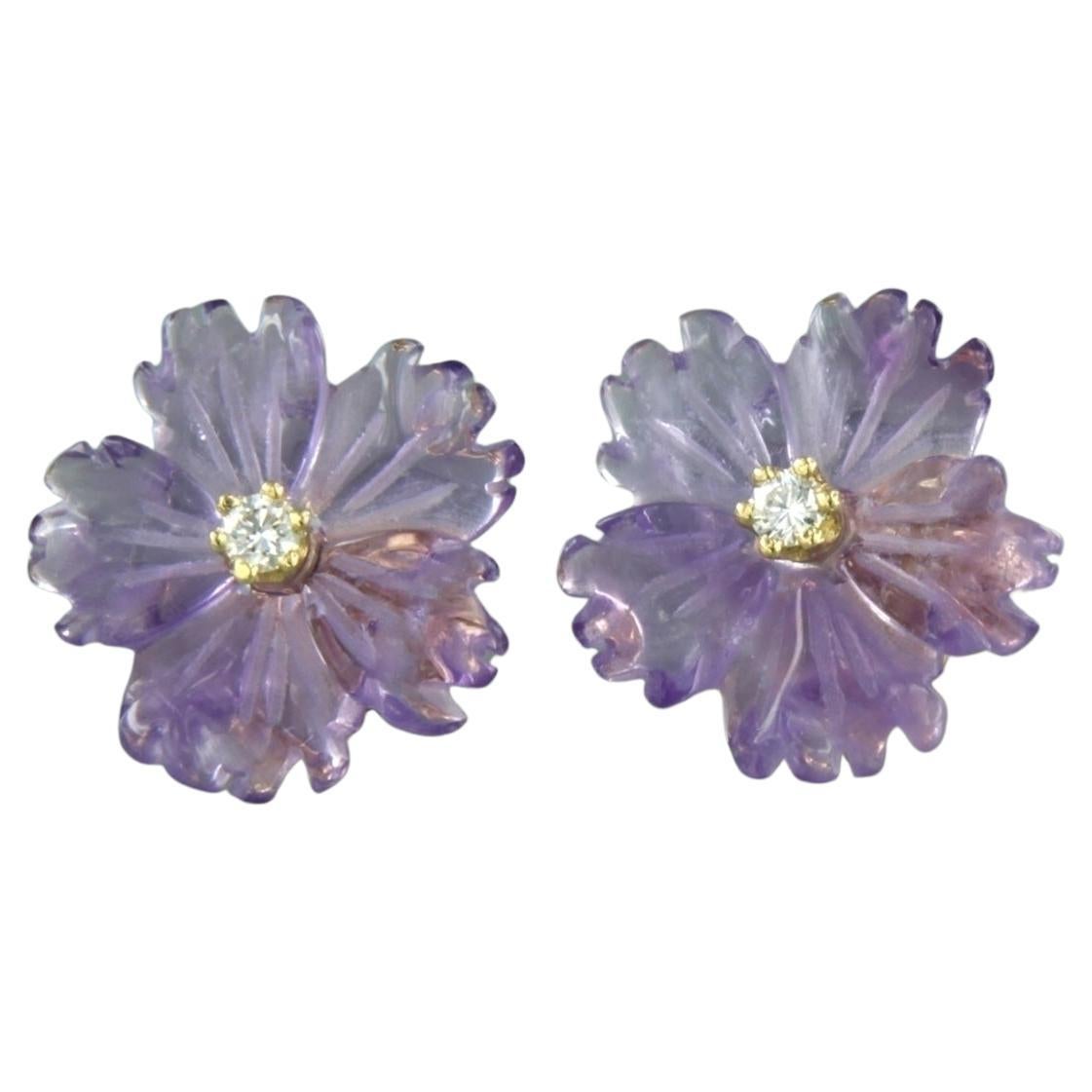 Earrings with amethyst and diamonds 18k yellow gold