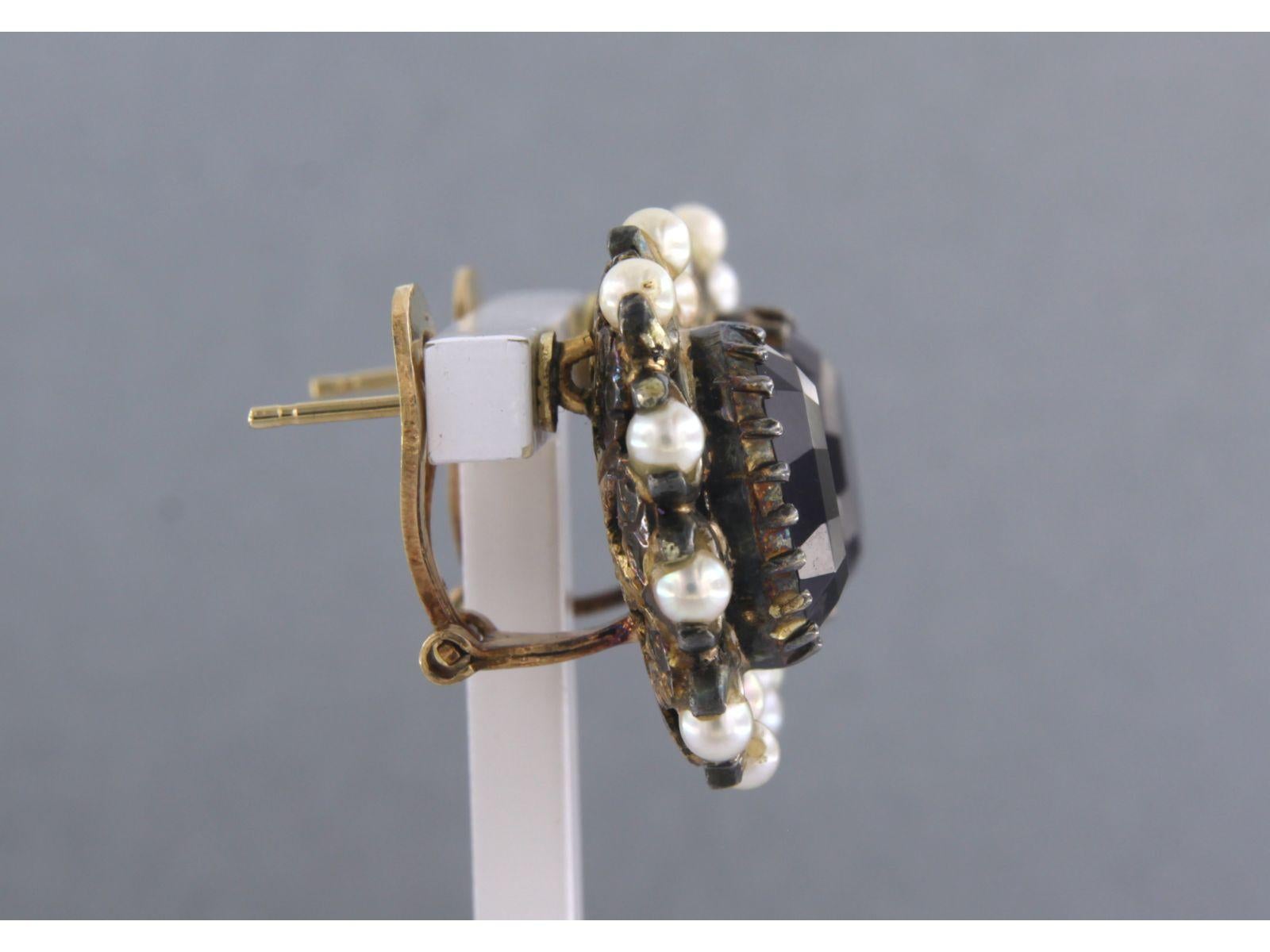 Earrings with amethyst and pearls 18k yellow gold and silver For Sale 1