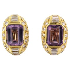 Earrings with amethyst, brilliant and baguette cut diamonds up to 4.00ct 18kgold