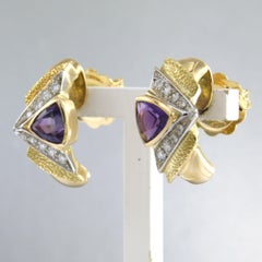 Earrings with amethysts and brilliant cut diamonds up to 0.32ct 18k gold 8.3 gr