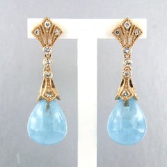 Ohrringe mit Aquamarin und Diamanten im Einfachschliff bis zu 0,36 Karat, 14-karätiges Gold