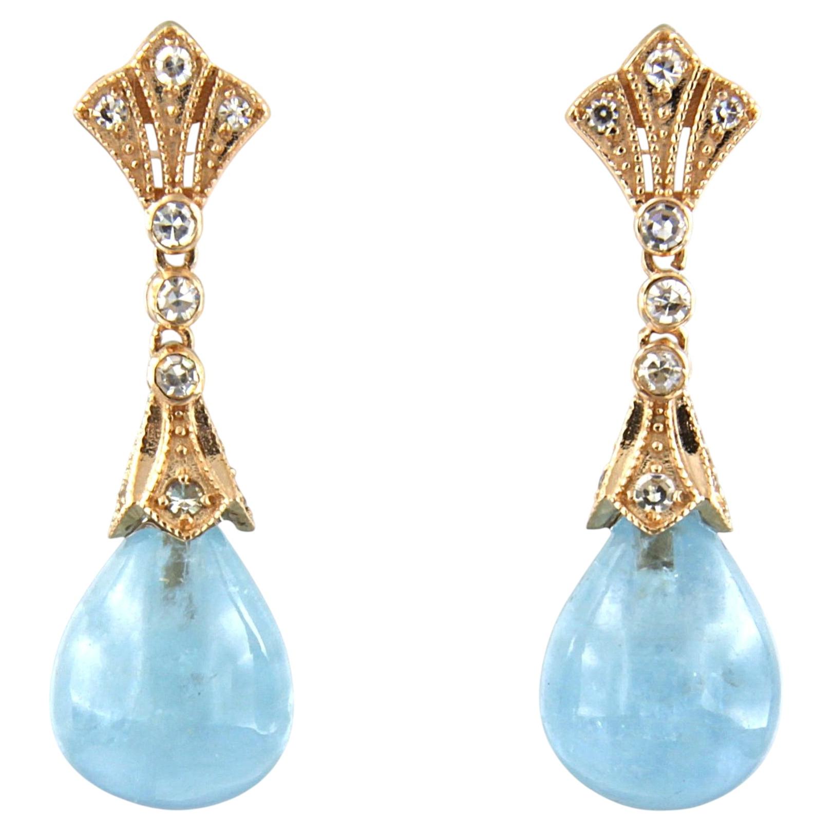 Orecchini con acquamarina e diamanti a taglio singolo fino a 0,36 ct, in oro 14k