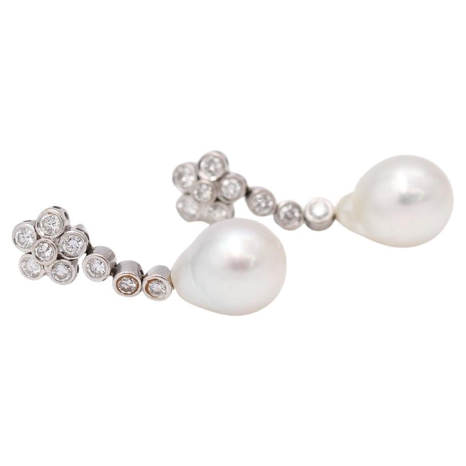 Earrings with Australian Pearl and Diamonds For Sale