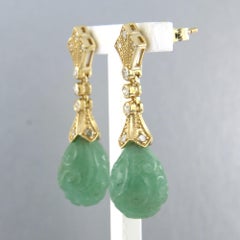 Earrings with aventurine and single cut diamonds up to 0.36ct 14k gold