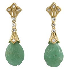 Earrings with aventurine and single cut diamonds up to 0.36ct 14k gold