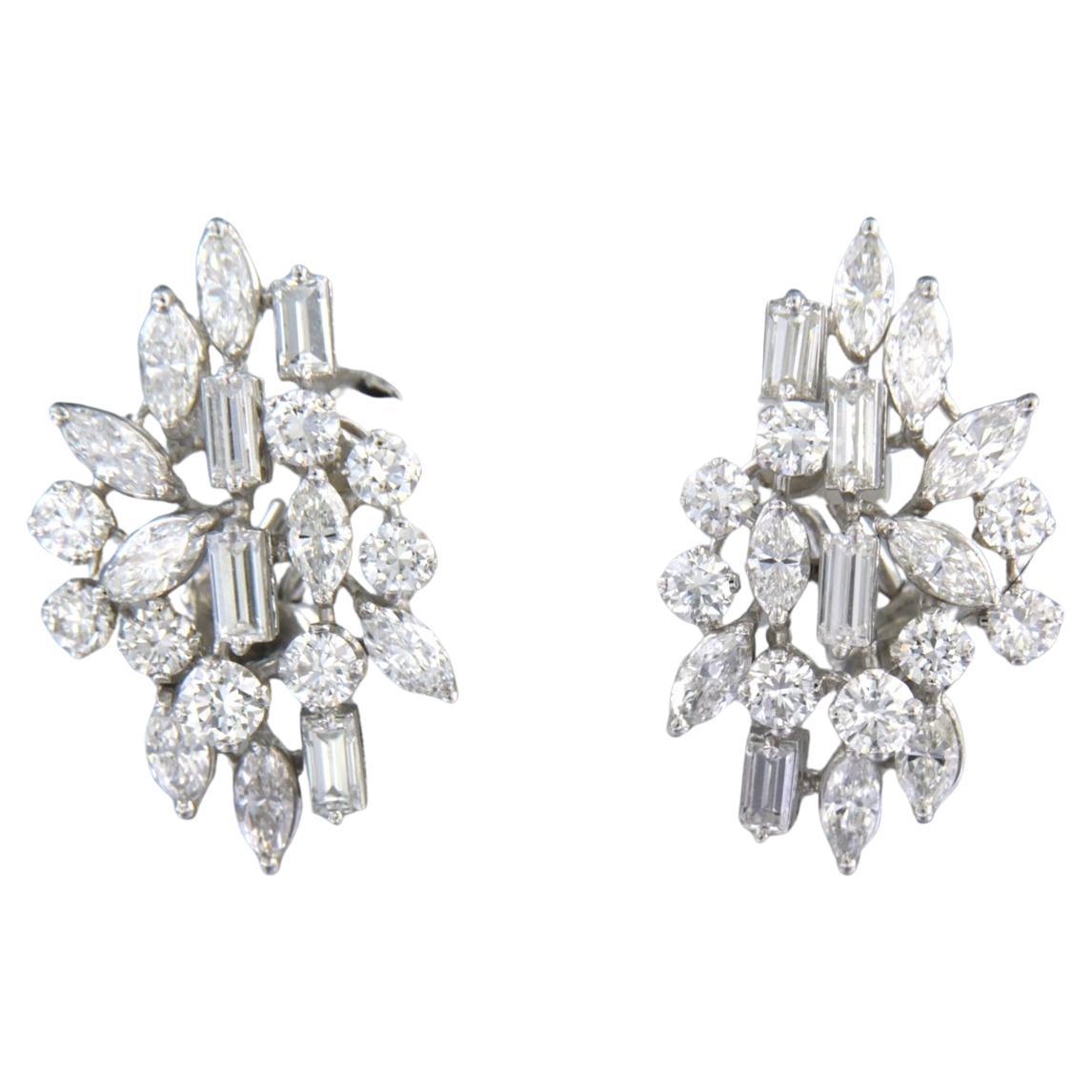 Earrings with baguette, marquise and brilliant cut diamond platinum and 18k gold For Sale