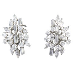 Ohrringe aus Platin und 18 Karat Gold mit Diamanten im Brillantschliff im Baguette-, Marquise- und Brillantschliff