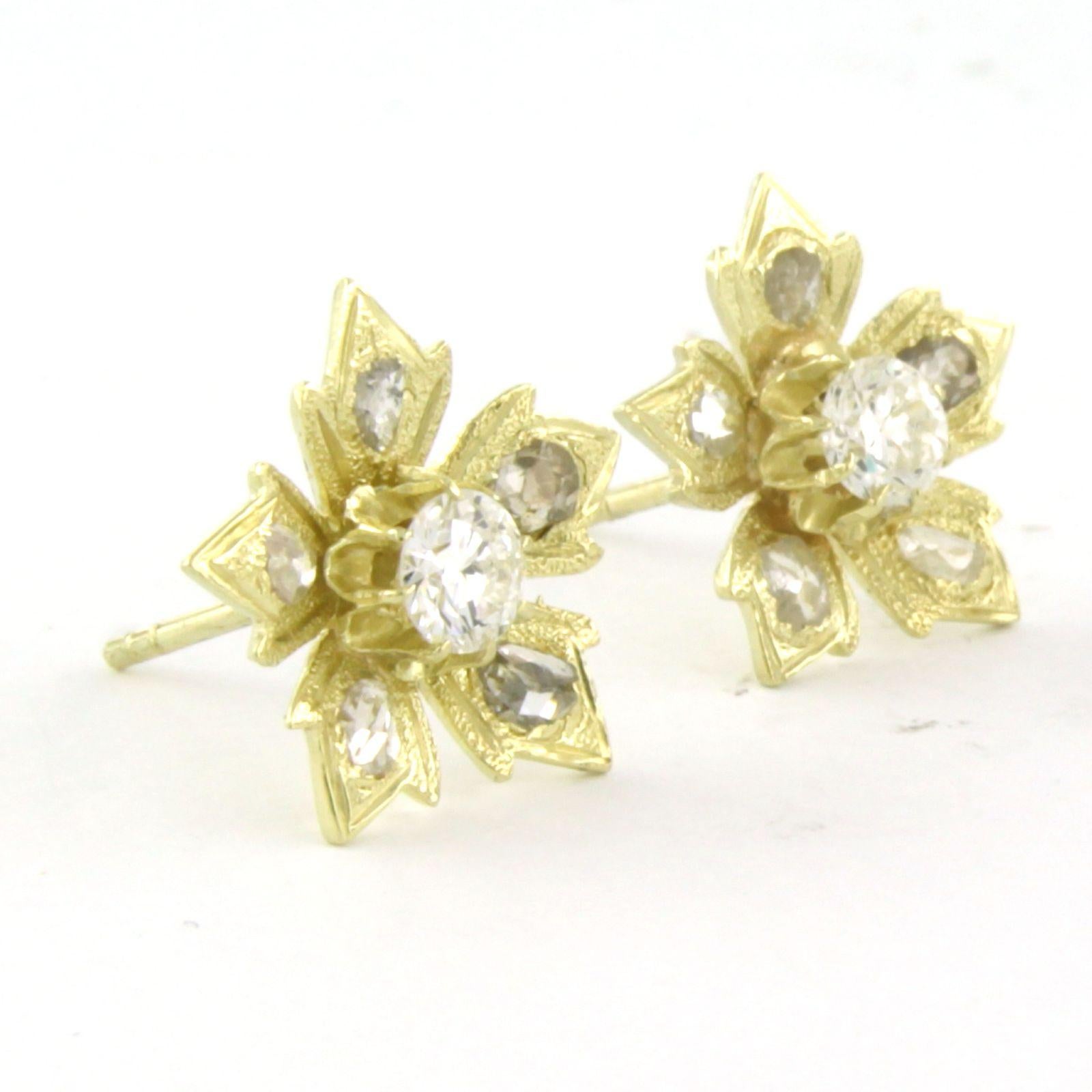 Taille brillant Boucles d'oreilles avec diamants taille brillant et taille rose jusqu'à 0,80ct Or 14k 4,0 grammes en vente