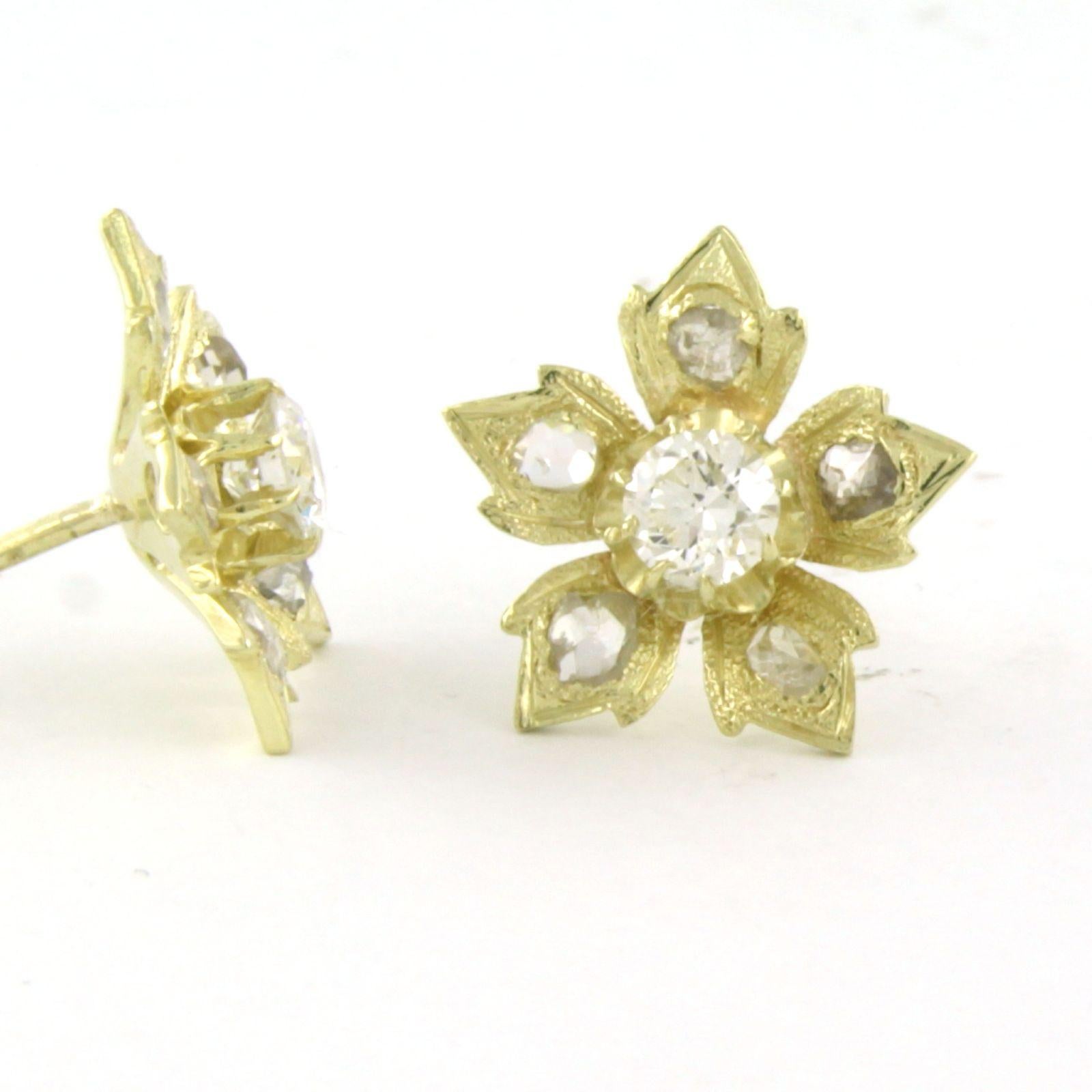 Boucles d'oreilles avec diamants taille brillant et taille rose jusqu'à 0,80ct Or 14k 4,0 grammes Excellent état - En vente à The Hague, ZH