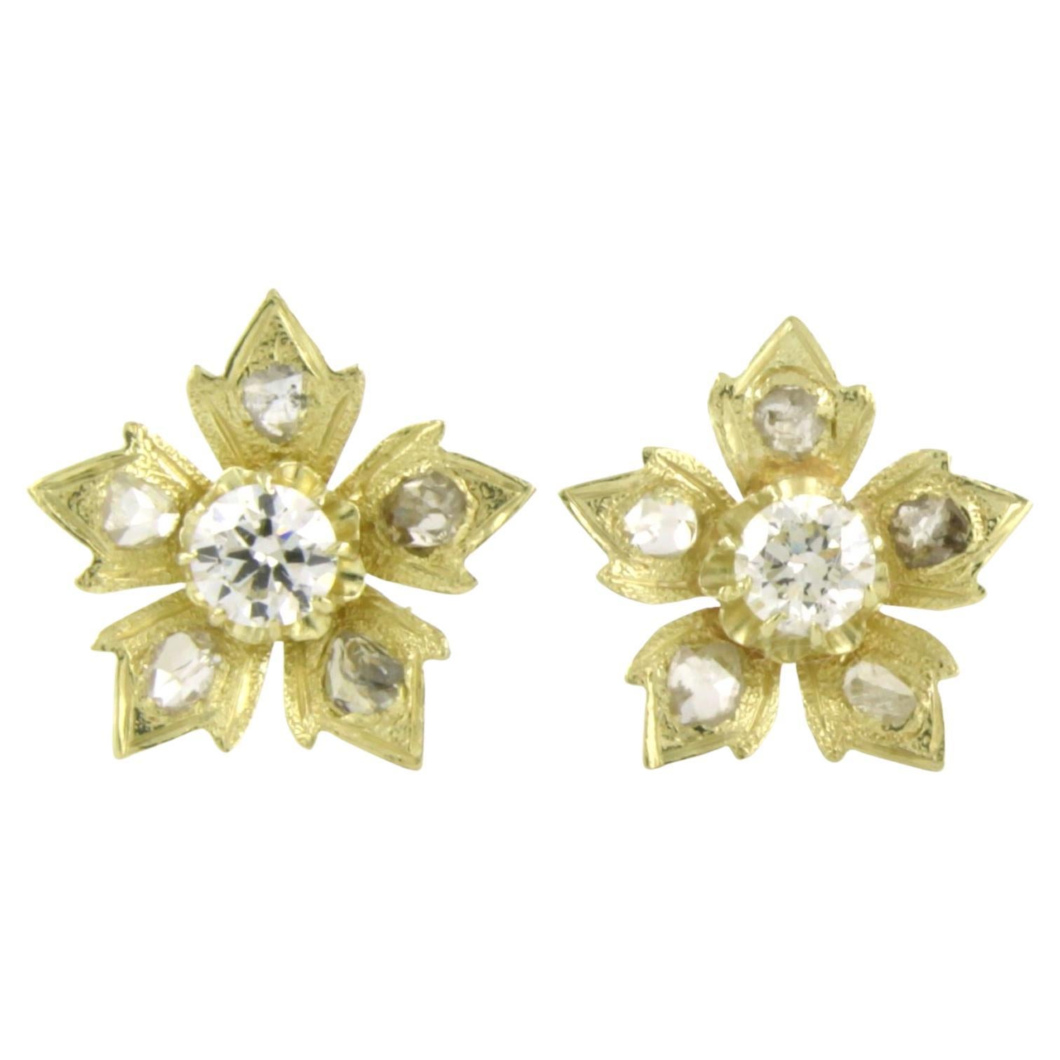 Boucles d'oreilles avec diamants taille brillant et taille rose jusqu'à 0,80ct Or 14k 4,0 grammes en vente