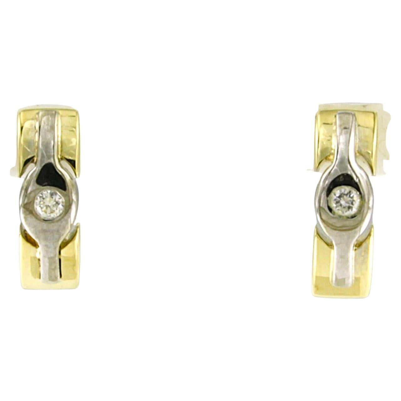 Boucles d'oreilles avec diamants taille brillant jusqu'à 0,06ct Or bicolore 14k 2,9 grammes