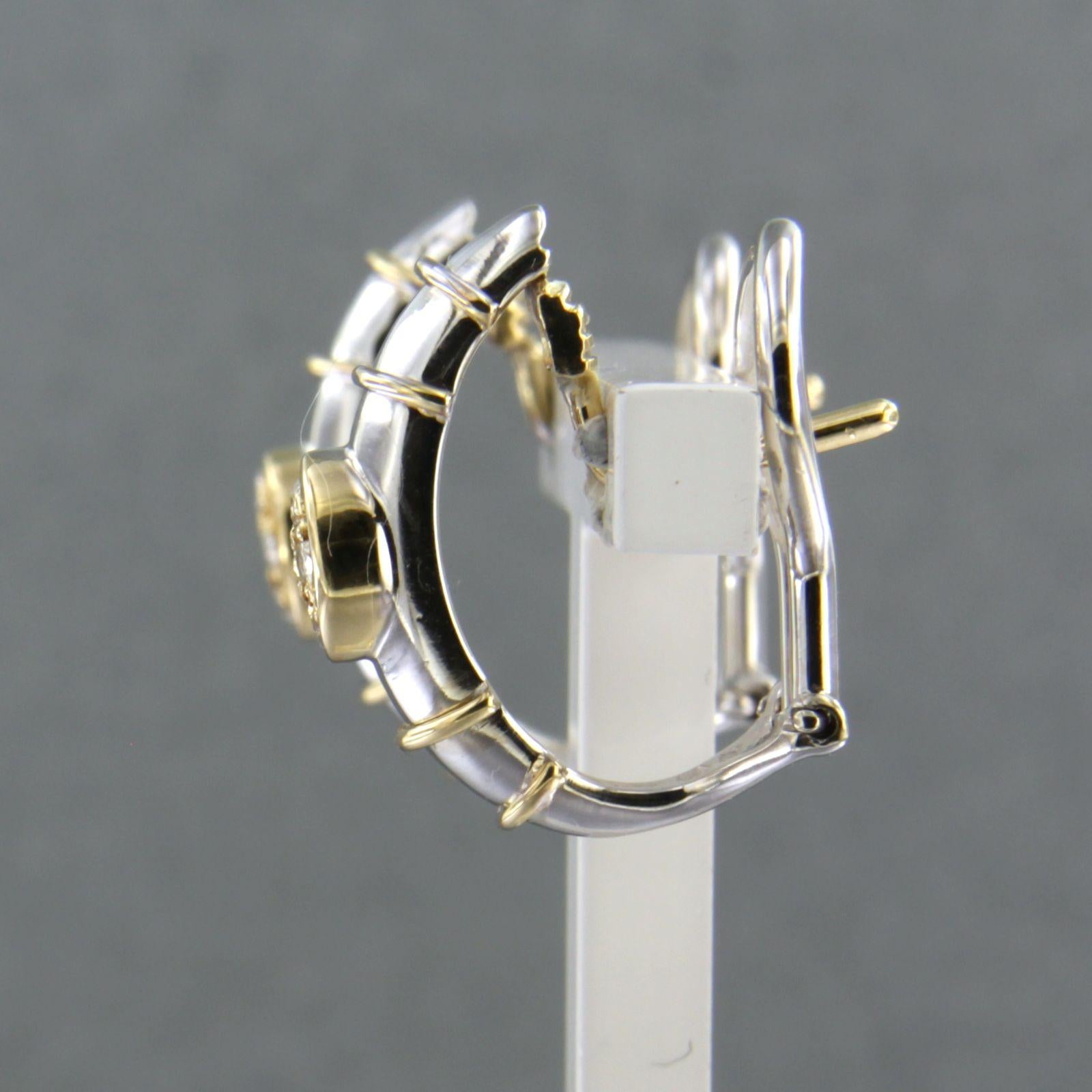 Modern Earrings with brilliant cut diamonds up to 0.08ct - 6.5 gram -18k bicolour gold For Sale