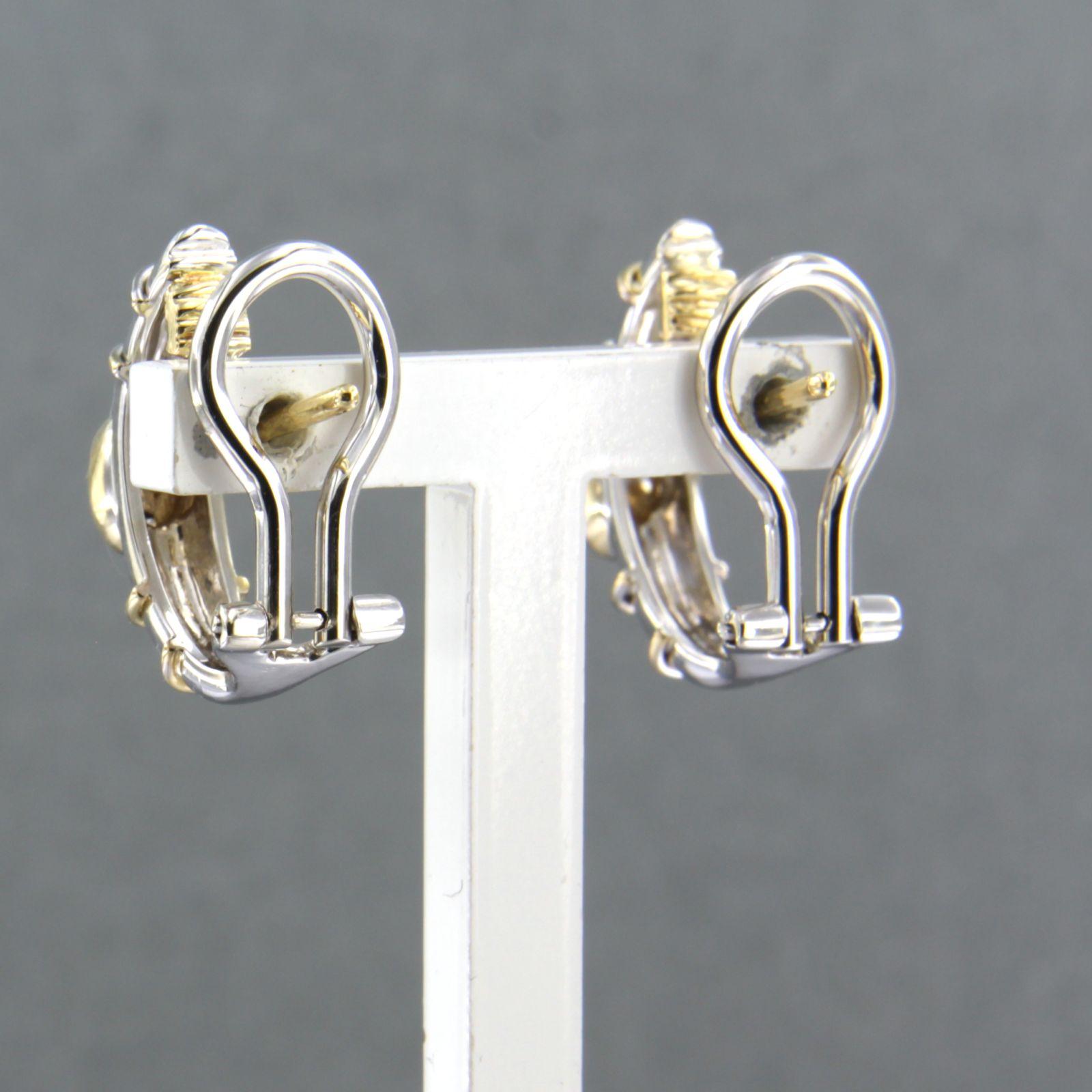 Brilliant Cut Earrings with brilliant cut diamonds up to 0.08ct - 6.5 gram -18k bicolour gold For Sale