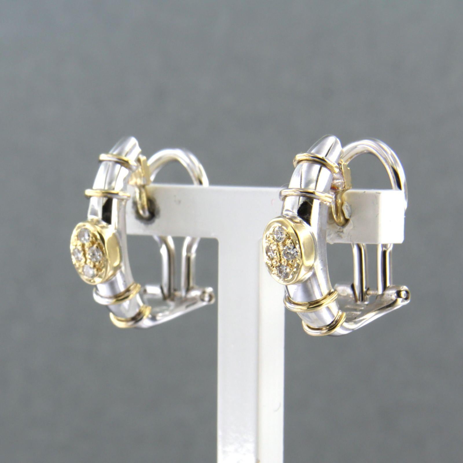 Earrings with brilliant cut diamonds up to 0.08ct - 6.5 gram -18k bicolour gold In Excellent Condition For Sale In The Hague, ZH