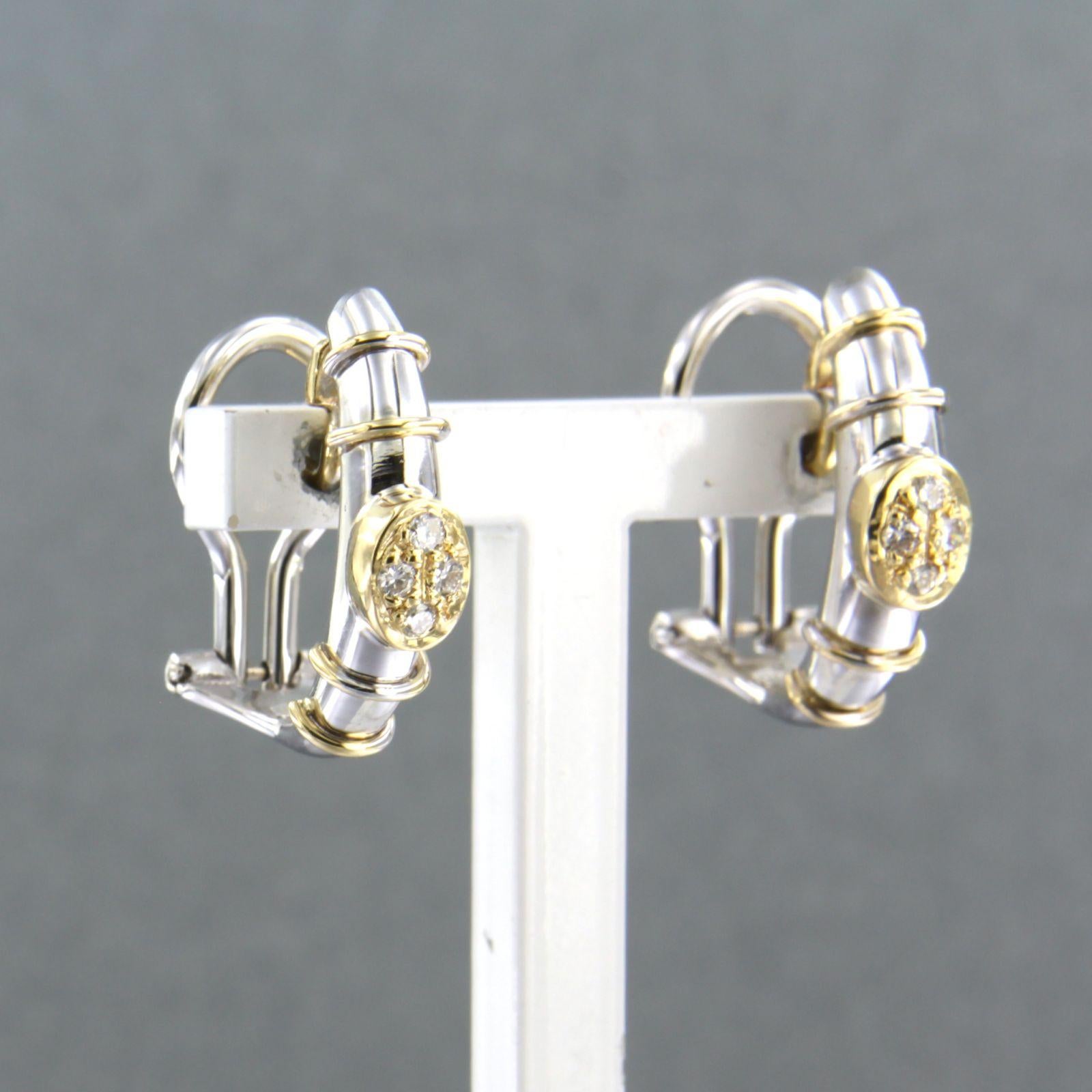 Women's Earrings with brilliant cut diamonds up to 0.08ct - 6.5 gram -18k bicolour gold For Sale
