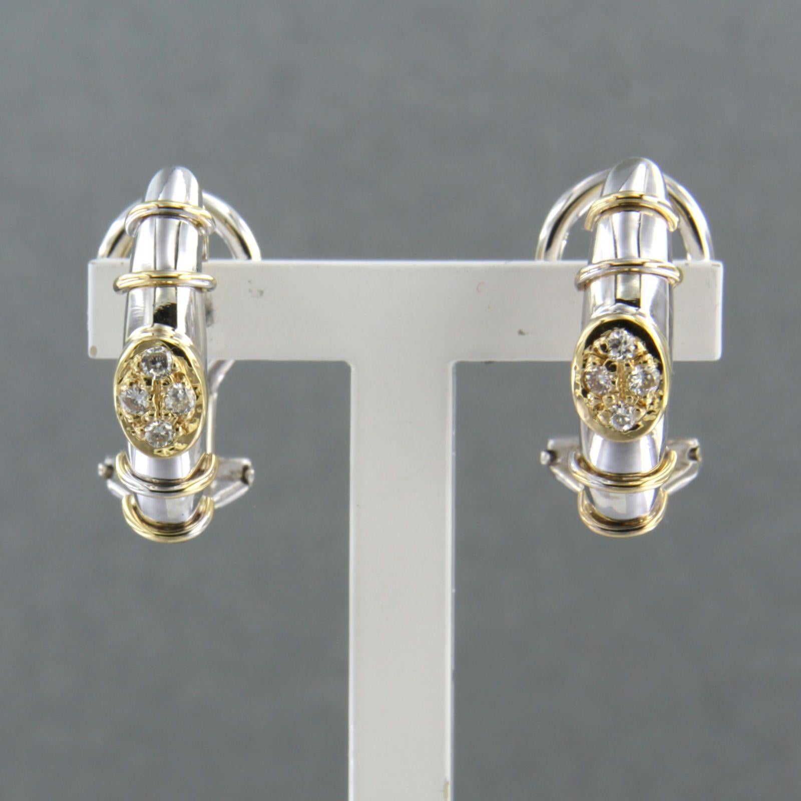 Earrings with brilliant cut diamonds up to 0.08ct - 6.5 gram -18k bicolour gold For Sale 1