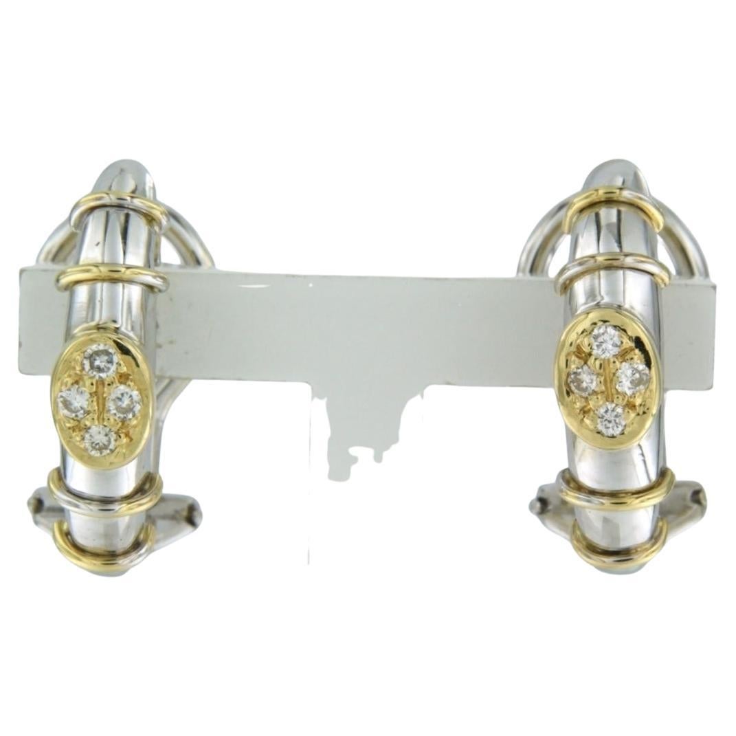 Earrings with brilliant cut diamonds up to 0.08ct - 6.5 gram -18k bicolour gold For Sale