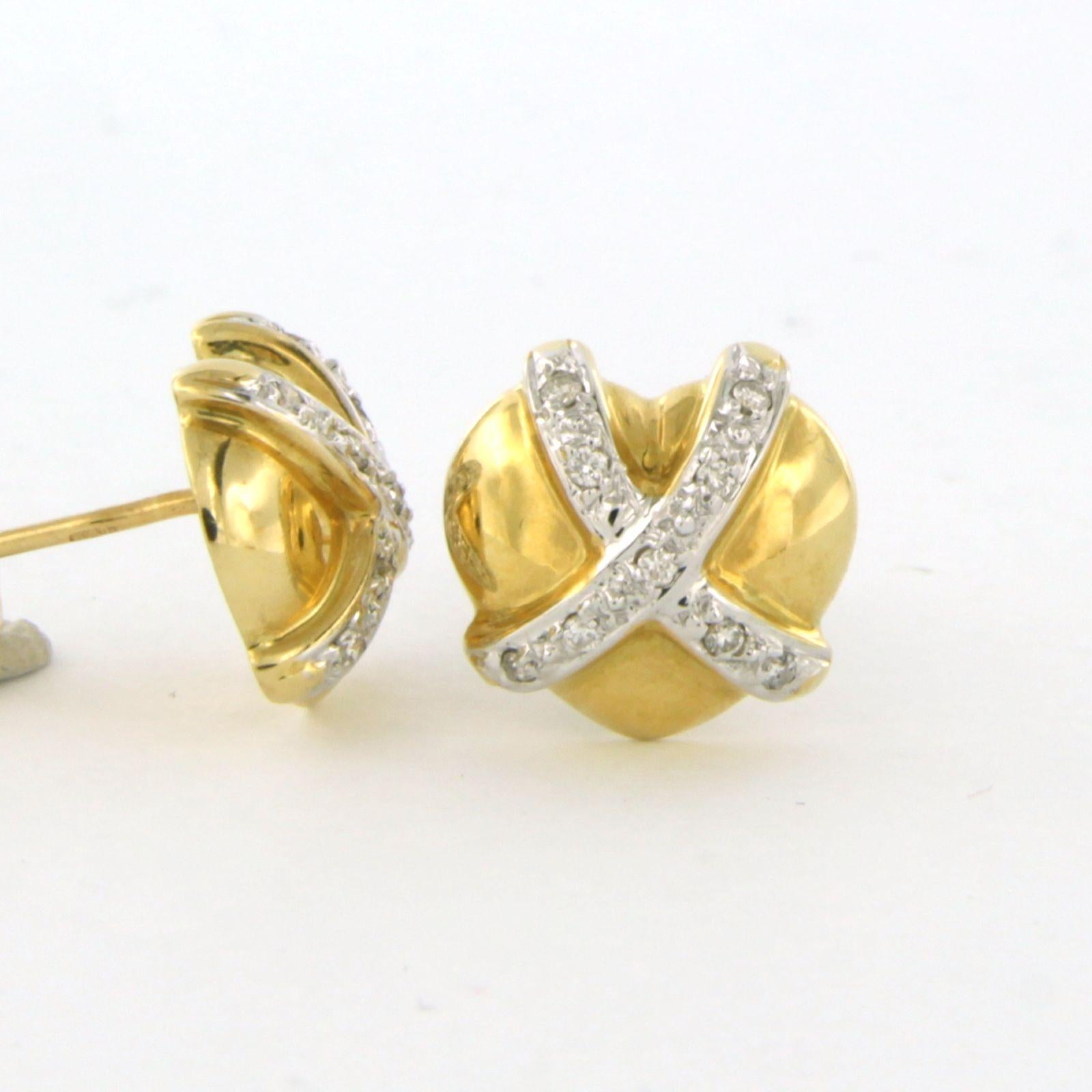 Modern Earrings with brilliant cut diamonds up to 0.10ct - 4.2 grams- 18k bicolour gold For Sale
