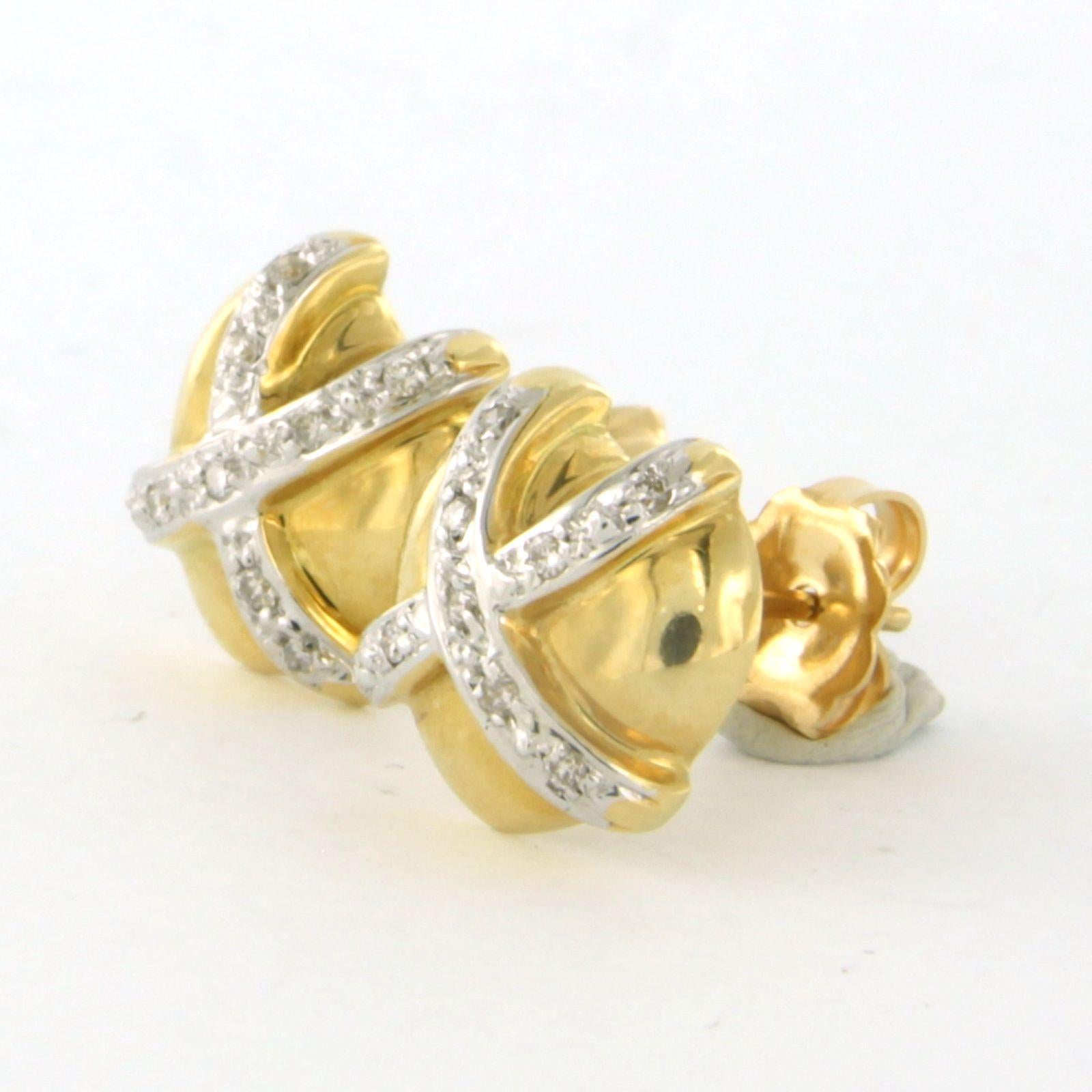 Women's Earrings with brilliant cut diamonds up to 0.10ct - 4.2 grams- 18k bicolour gold For Sale