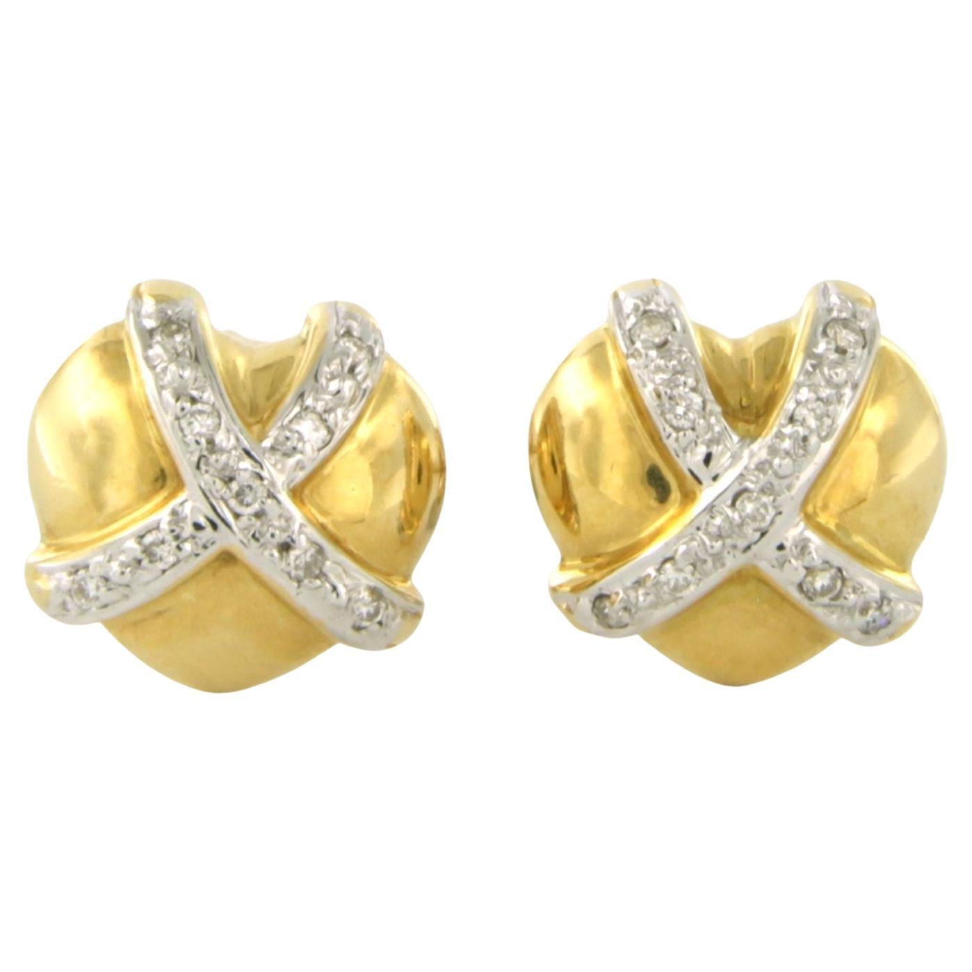 Earrings with brilliant cut diamonds up to 0.10ct - 4.2 grams- 18k bicolour gold