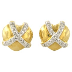 Boucles d'oreilles avec diamants taille brillant jusqu'à 0.10ct - 4.2 grammes- Or bicolore 18k