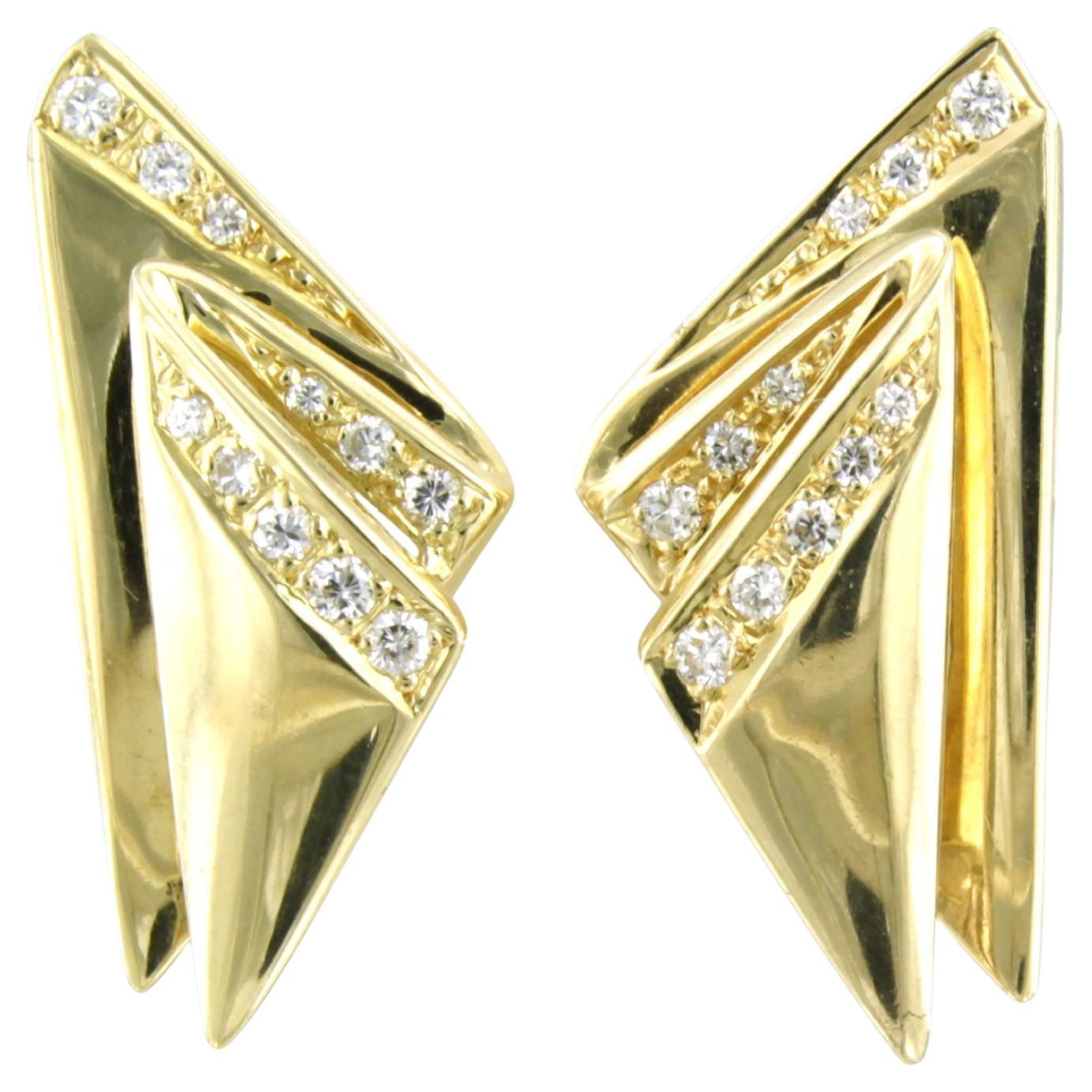 Earrings with brilliant cut diamonds up to 0.35ct 14k yellow gold 8.0 grams For Sale