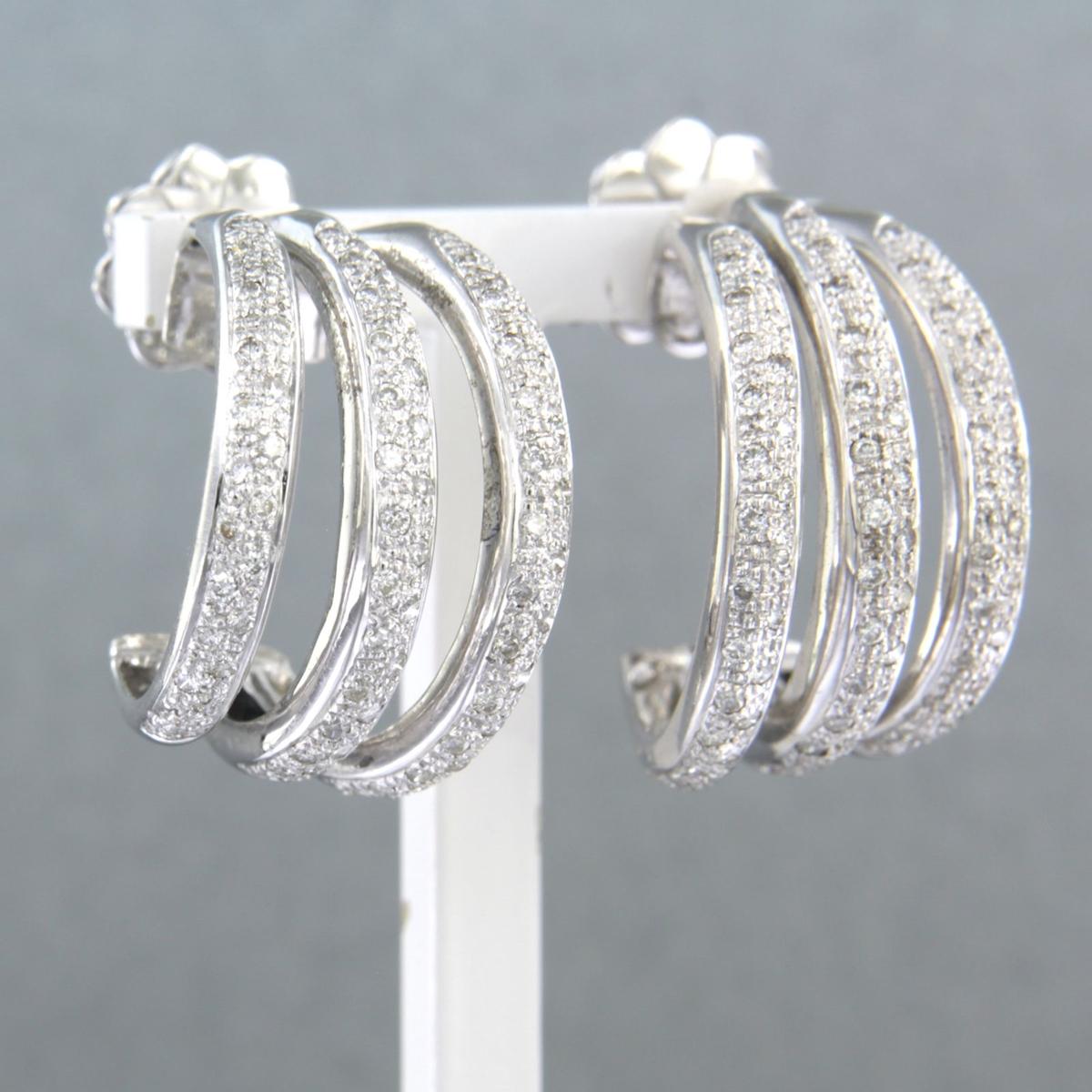 Women's Earrings with brilliant cut diamonds up to 1.60ct 14k white gold 14.1 grams For Sale