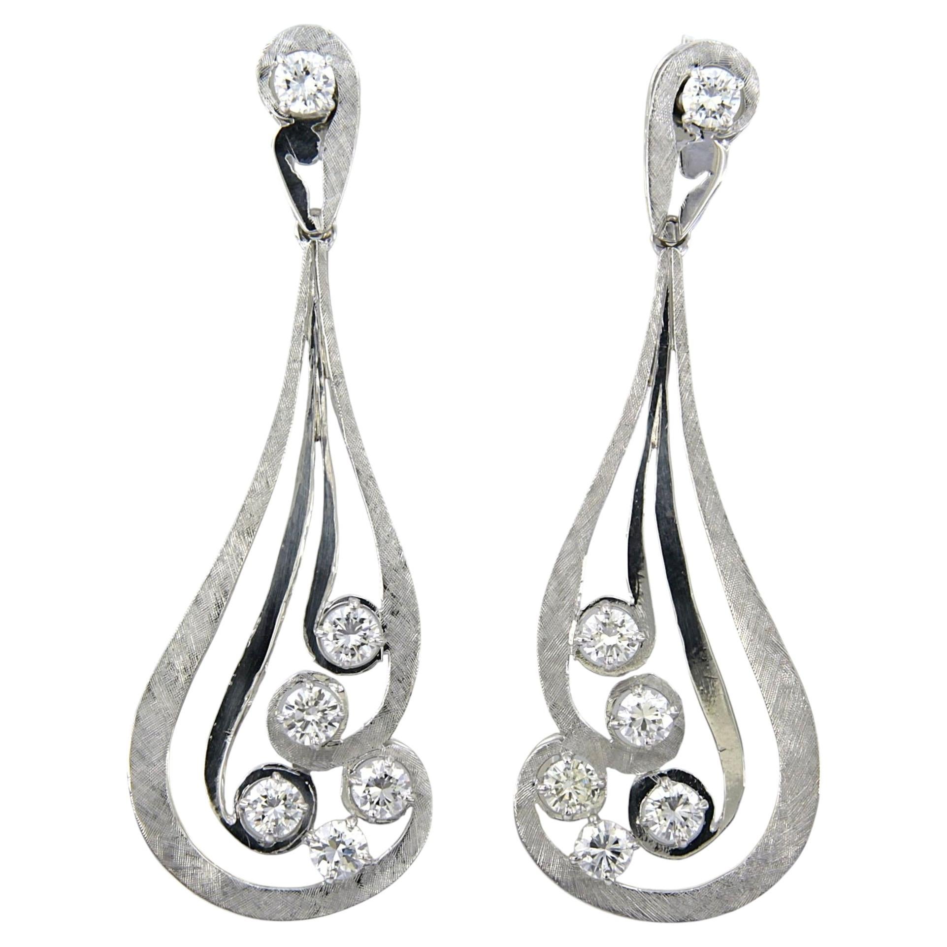 Earrings with brilliant cut diamonds up to 1.90ct 14k gold 6.9 grams