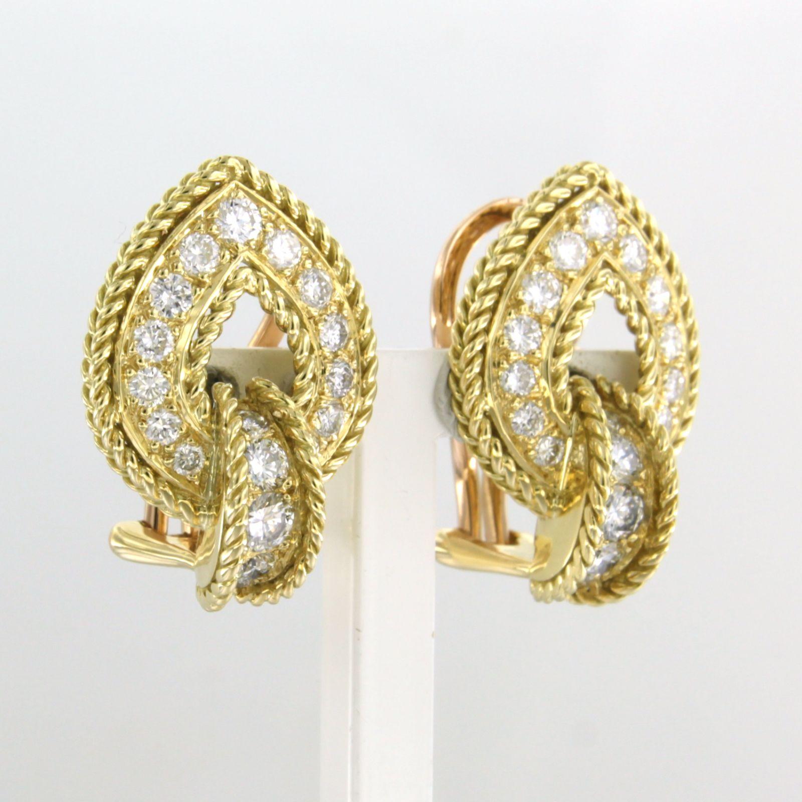 Modern Earrings with brilliant cut diamonds up to 2.00ct. - 12.0 grams -18k yellow gold For Sale