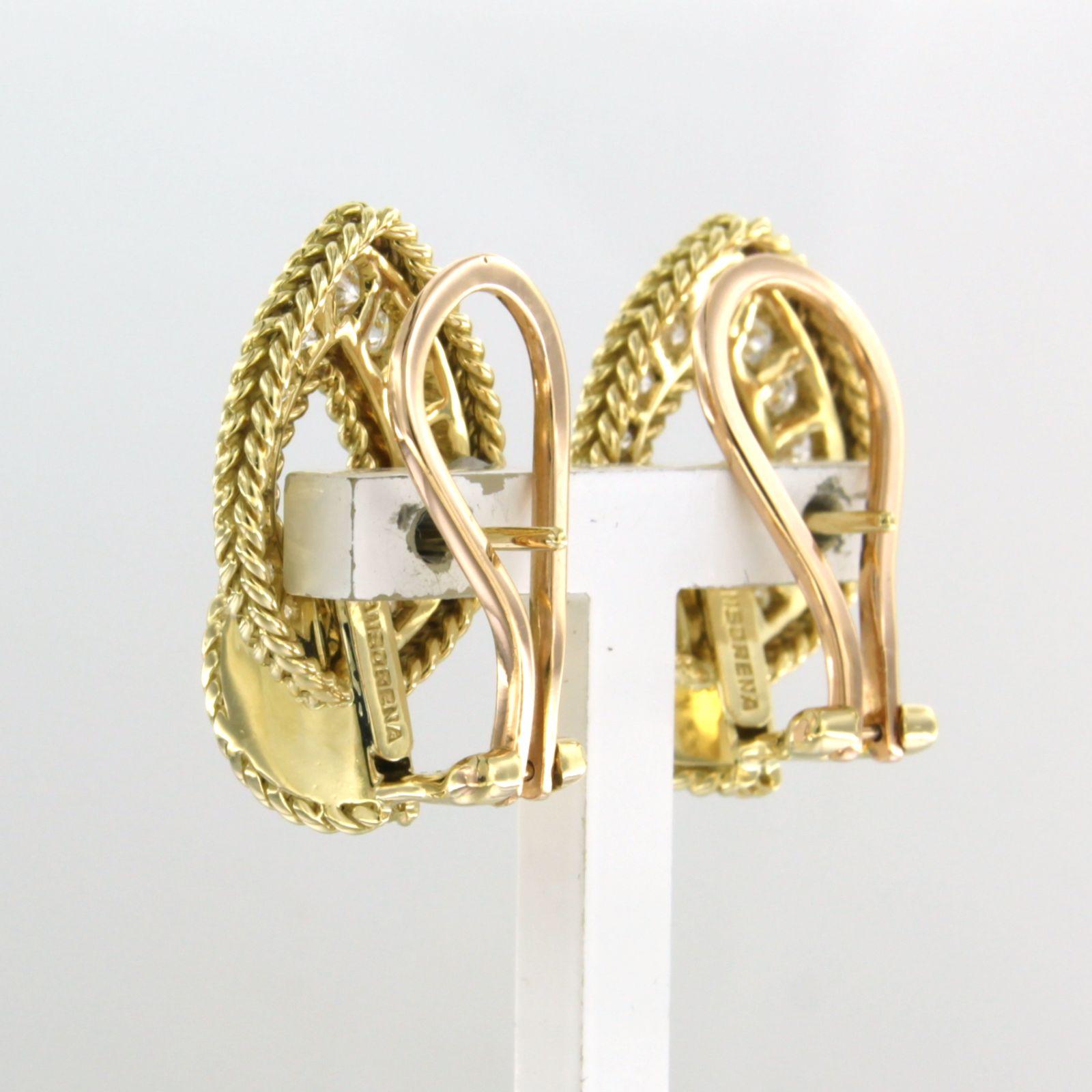 Women's Earrings with brilliant cut diamonds up to 2.00ct. - 12.0 grams -18k yellow gold For Sale