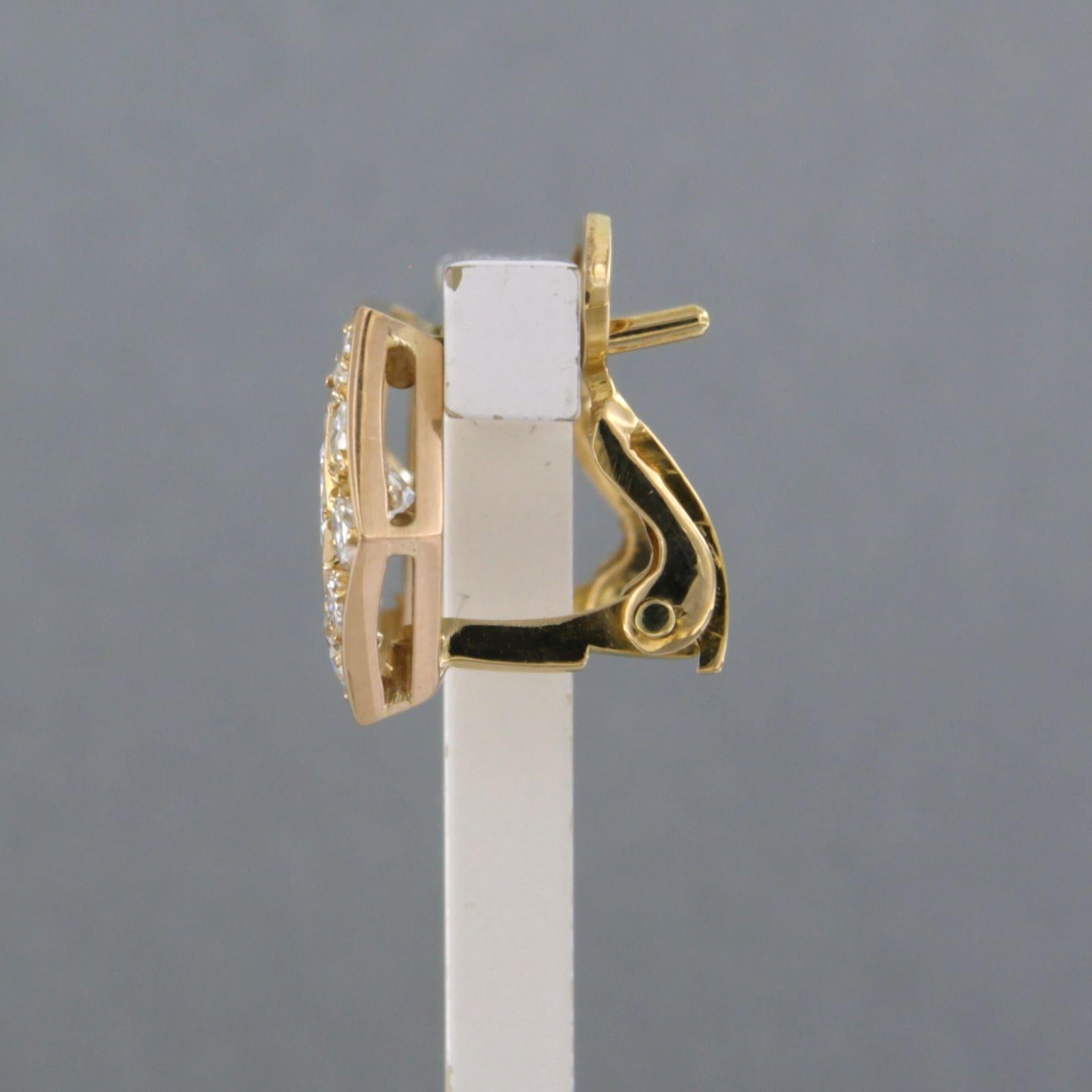 Modern Earrings with brilliant cut diamonds up to 2.00ct 18k yellow gold 4.8 grams For Sale