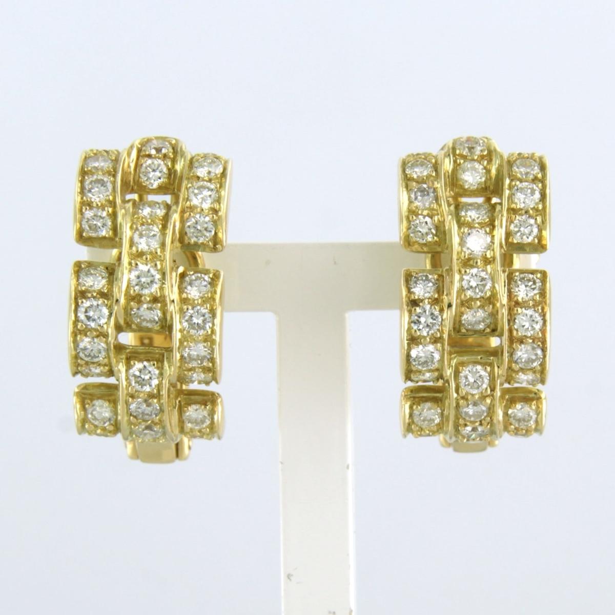 Boucles d'oreilles avec diamants taille brillant jusqu'à 2.50ct - 13.5 grammes - or jaune 18k Pour femmes en vente
